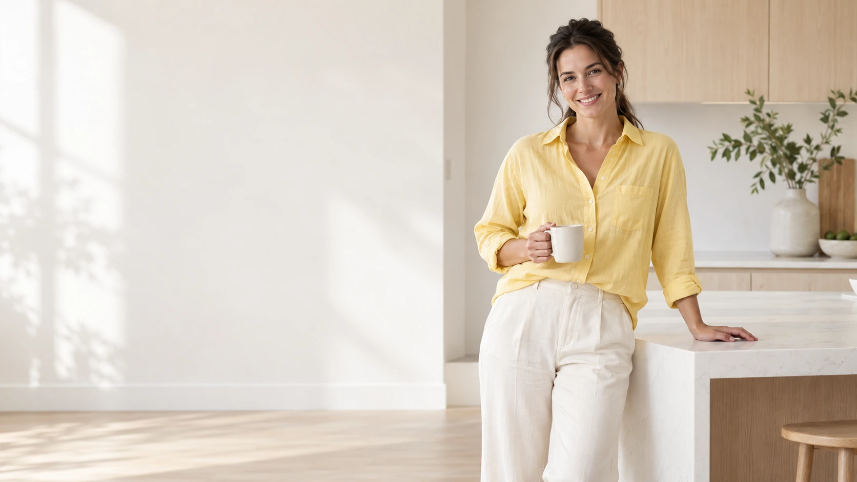 Woman relaxing at home with a cup of coffee