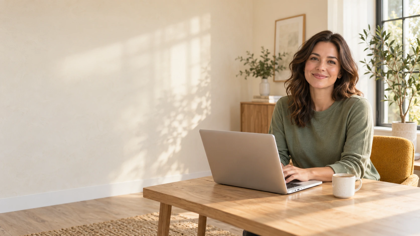 Woman using a loan calculator on a laptop at her desk